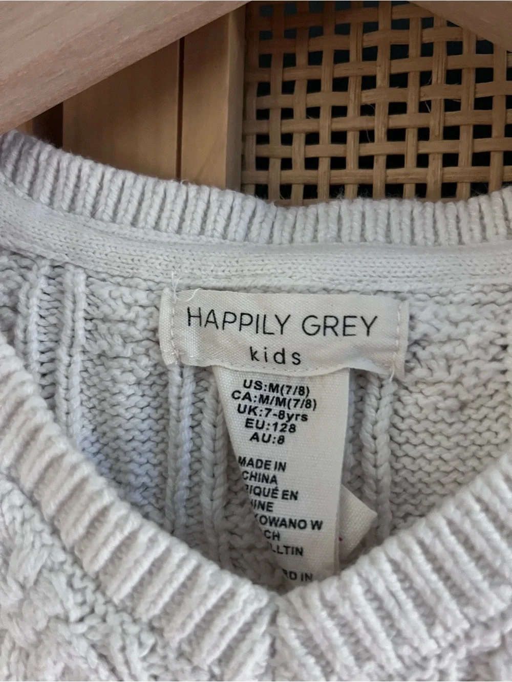 Happily Grey Cream Cable Knit V-Neck Sweater Vest for Girls M